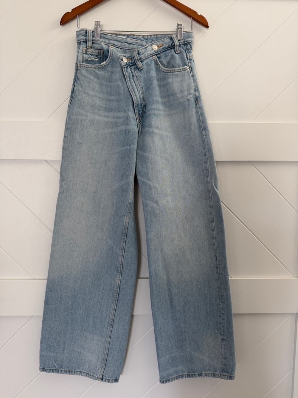 Zara TRF High-Waist Wide Leg Crossover Jeans - Light Blue